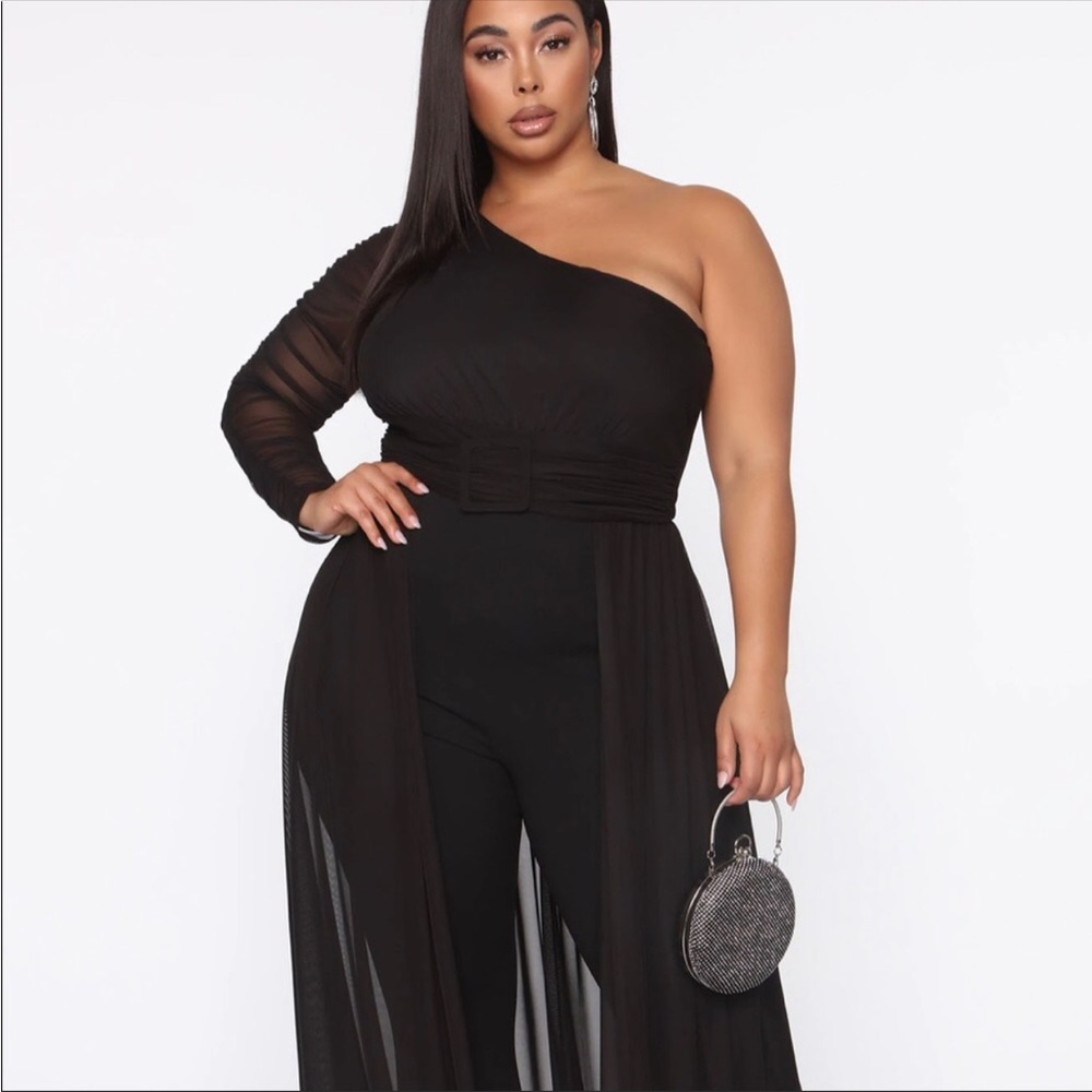 Fashion Nova Better Be Sure Mesh Jumpsuit Black NWT Sz XL
